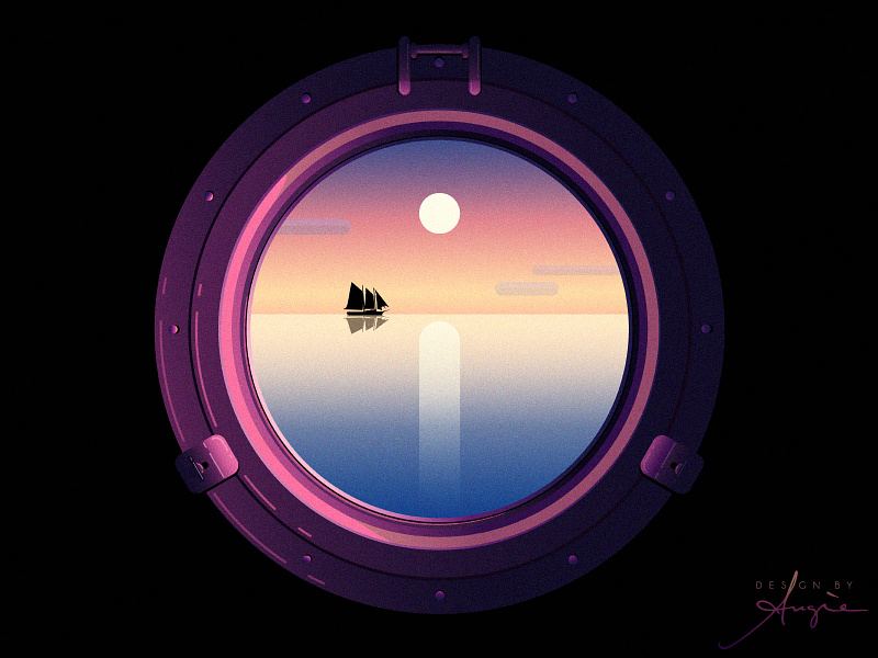 Daily Doodle Exercise - Porthole Window black blue boat contrast daily art daily vector flat design gradients landscape pink porthole purple sea suns sunset vector art vector artist vector illustration vectors