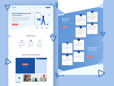 Nudity Detector Website UI Design blue blue and white clean clean design clean ui flat ilustration flatdesign landingpage light blue minimalist uiux web design webdesign website design