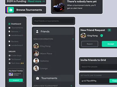 Grid components dashboard gamers uiux