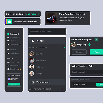 Grid components dashboard gamers uiux