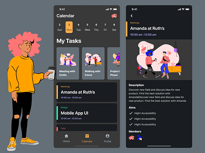 Mobile UI Productivity App - to do planner androidapp app ui calendar figma figma design illustration ios iosapp mobile app mobile app design mobile ui productivity timeline todoapp uiuxdesign