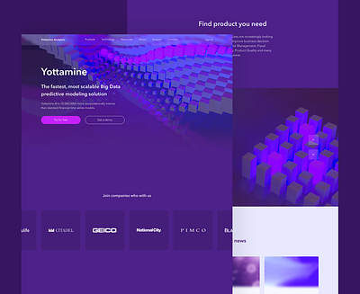 Yottamine website redesign concept 3d ai analytics big data glassmorphism illustration landing machine learning platform redesign web