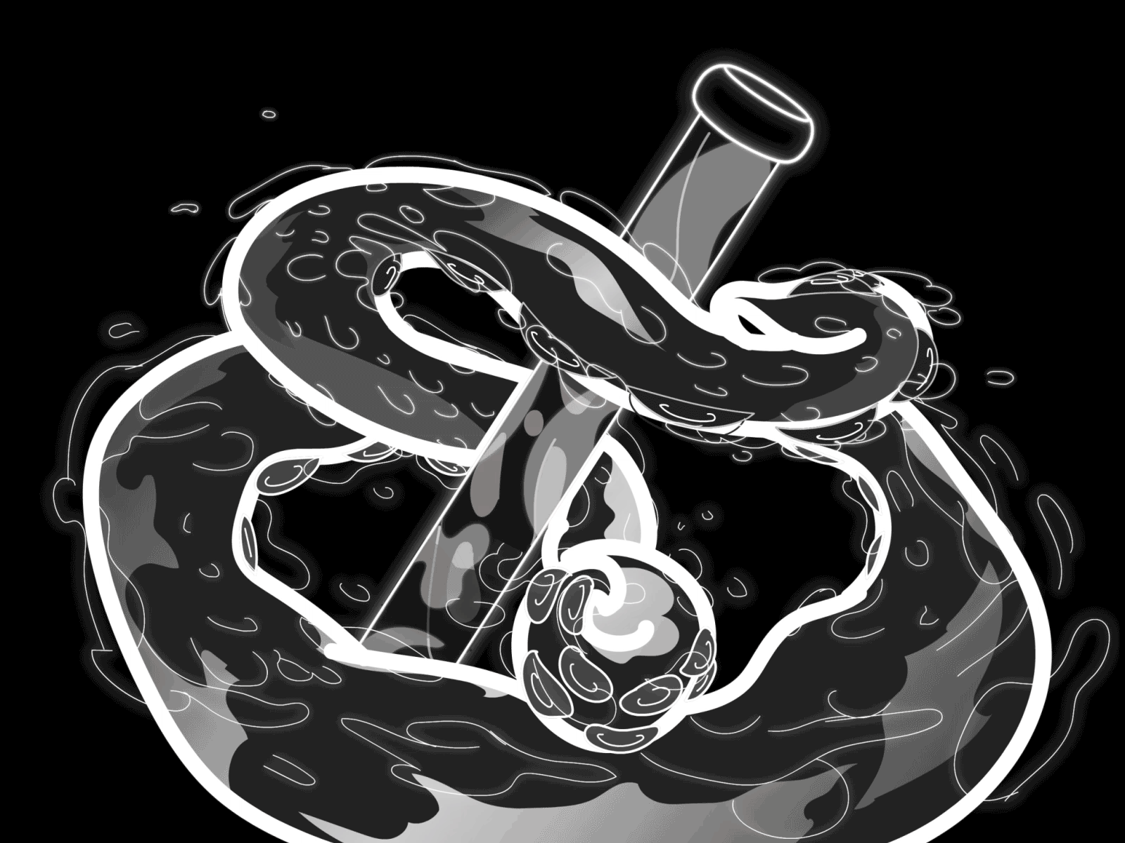 ENERGYMAN 2d animation biology blackandwhite design futuristic illustration lifelongfiction motion sci fi tentacles