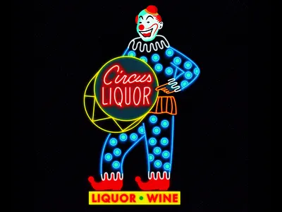 Circus Liquor art circus liquor clown clueless design digital drawing fan art hollywood illustration liquor liquor store los angeles neon neon sign north hollywood print vector vintage sign wine