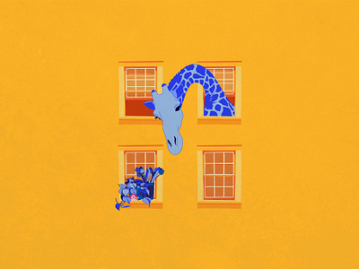 check on your neighbors animal art animal illustration animal illustrations blue daily illustrations drawing floral art giraffe neighbors snail yellow