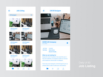 Daily UI 50/100 - Job Listing app dailyui dailyuichallenge design digital flat job listing mobile ui ux web website
