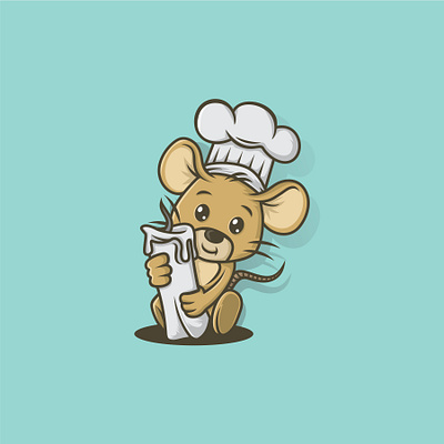 Mouse Chef mascot logo animal cartoon character chef cook cooking cute drawing food funny happy hat illustration little menu mouse rat restaurant vector white