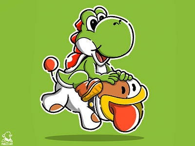 Yoshi & Poochy animal illustration animals cartoon character design concept design cute design fanart green illustration illustrator nintendo