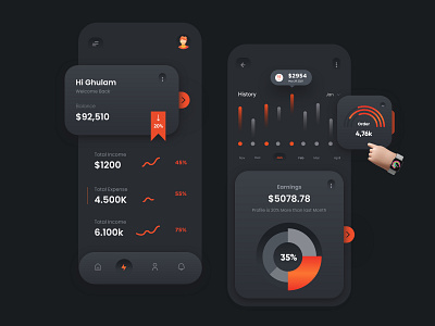 Finance Dark theme UI Design app interface minimal mobile mobile app mobile apps mobile ui mobileapp mobileappdesign ui ui design uiux ux ux ui design