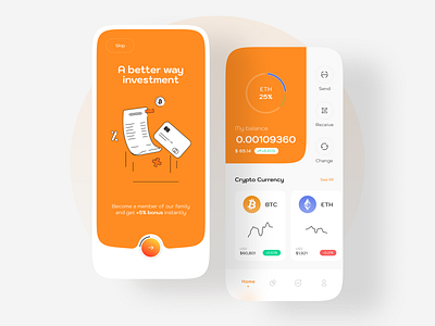 Crypto Currency App app ui design bitcoin bitcoin wallet btc coins crypto cryptocurrency cryptocurrency app exchange interface ios app design minimal mobile app mobile ui wallet walletapp