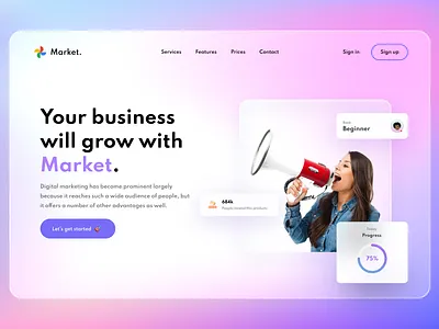 Market adobe glassmorphism gradient landing morphism uiux uiuxdesign