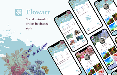 Flowart- social network for artists app design flowers mobile app mobile design ui ux uxuidesign vintage