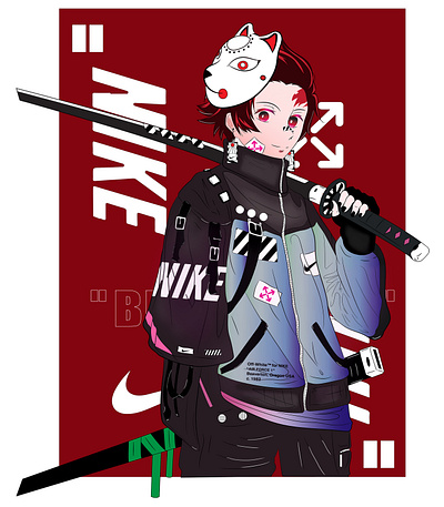tanjiro x nike anime app branding design illustraion illustration logo minimal typography vector