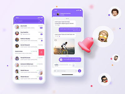 Bestyn chat creative emoji figma history ios light media message messenger neighborhood network notification social ui violet voice