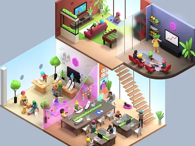 Company Culture Goals 3d 3d character design c4d character character design characterdesign cinema4d environment design fun illustration office desk office space plants retail store workspaces