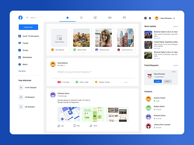 Redesign Facebook Website Page blue and white blue app desktop app desktop application desktop design facebook facebook ads facebook banner mobile app mobile app design redesign redesign concept redesignfacebook revamp socialmedia uidesign uiux uxdesign website concept website design