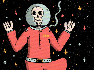 LOST IN SPACE astronaut hand drawn illustration procreate skeleton space