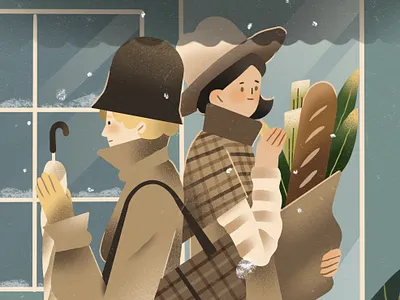 winter brown character design flat illustration retro