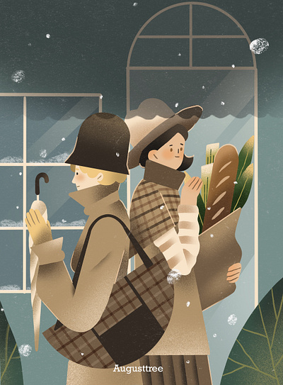 winter brown character design flat illustration retro