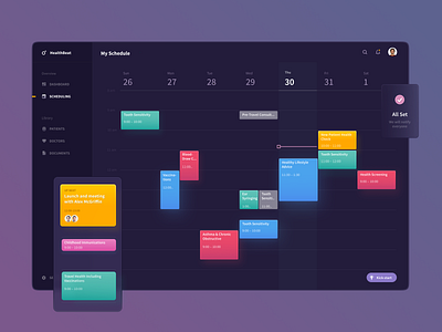 HealthBeat calendar calendar app calendar design clean colorful crisp dark dashboard health healthcare planning saas schedule simple ui ux voit xandovoit