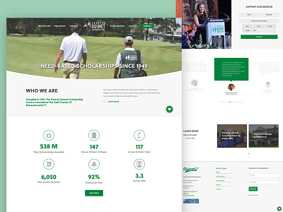 Francis Ouimet Scholarship Fund | Nonprofit Website cause design fund golf graphic design icon impact landing page mockup nonprofit organization scholarship statistics typography ui ux web design website website design wordpress