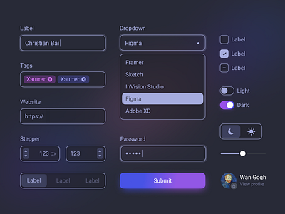 Interface UI Elements designer dropdown gradient input inspiration interface interface elements lable minimalism profile stepper switcher ui ui design ui kit