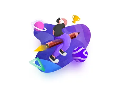 Rocket Pencil blue classic design flat gradient illustration mbestyle pencil simple ui vector web