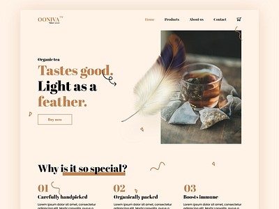 Ooniva - Organic tea landing concept artistic best shot color pallete colors colorscheme design minimalism organic tea ui uiux userexperience userinterface ux uxui webdesign website