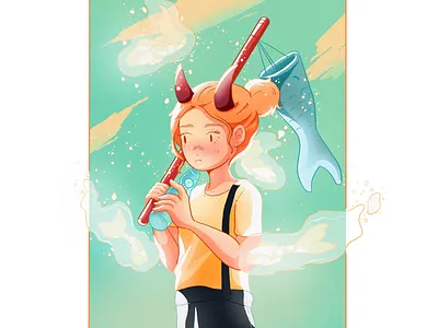 Magic ramune art asian carpe koi color draw drawing drink fish girl illustration japan japanese art koi procreate ramune