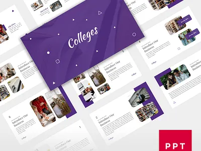 Colleges Presentation Template advertisement background business colleges cover design editable educations google slides illustration keynote layout modern powerpoint presentation purple school study template useful