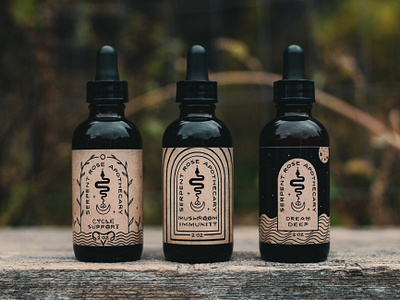 Serpent Rose Apothecary Packaging abstract apothecary arch foliage hand drawn herbal herbal products immunity kraft moon moon cycle packaging packaging design packaging line rose serpent snake tincture uterus waves