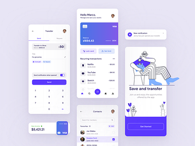 Banking Mobile App app bank bank card banking banking app card clean contact dailyui debitcard finance finance app fintech mobile money payment transfer ui ux wallet