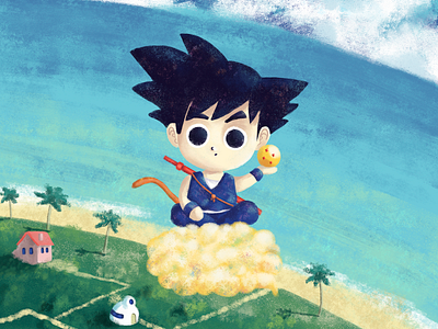 Goku anime beach character design characterdesign childrens book digitalart dragon ball drawing fanart goku illustration photoshop