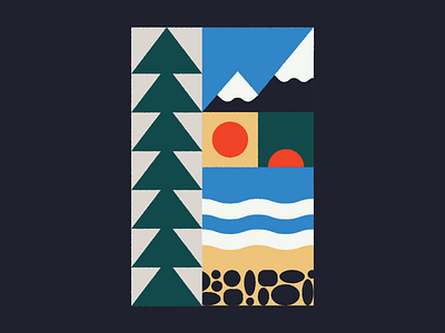 PNW beach cascade forest geometric geometric illustration mountains oregon pine pine tree pnw retro river sun washington waves