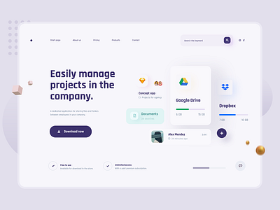 Menage Files - Landing Page application concept design documents download system drive dropbox file download file upload landing page menage menage files minimalist ui ux web design webdesign website