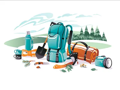 camping adveture camping cartoon equipment illustration landscape objects season survive vector