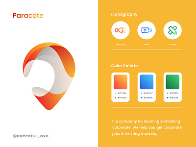 Paracote | Corporate company logo design, Learning platform air balloon branding company logo design corporate branding corporate logos creative demo project e learning education logo flat learning english liquid logo designer logo identity minimal negative space parachute vibrant colors yellow