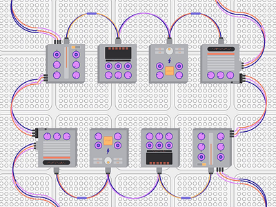 Total control animation controls cyberwave dials flat illustration minimal motion synthwave wires