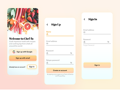 Daily UI Challenge #1 app cooking createanaccount dailyui design mobile mobile app recipe register sign in sign up signin signup ui ux