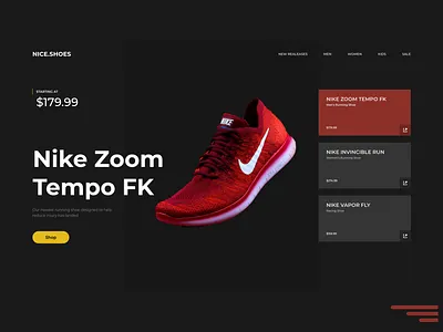 Product Website Design - Nice.Shoes black dark mode product red shoes vector web design website