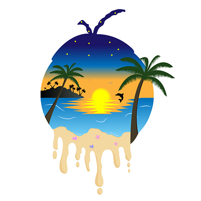 coconut beach beach coconut design dolpin doodles illustration senja sun sunset vector