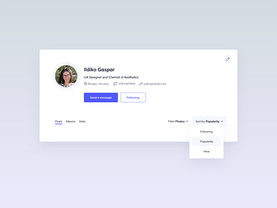 Profile Card UI Design dropdown design dropdown ui profile card profile page social media social media ui component tab design tab ui ui ui design ux ux design