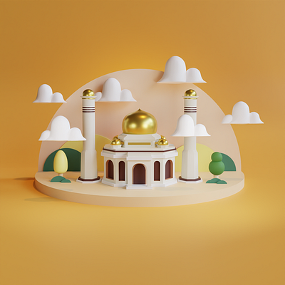 afternoon mosque 3d 3d art 3d modeling art blender design illustration ui ux website