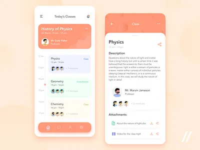 Student Class Schedule App app class courses design edtech education elearning learning mobile mvp online physics purrweb react native schedule startup student study ui ux