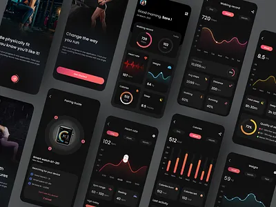 Health and Activity tracker app activity app black clean dailyui dark dark ui design health health app healthcare heart ui uidesign uiux ux