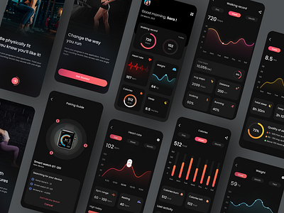 Health and Activity tracker app activity app black clean dailyui dark dark ui design health health app healthcare heart ui uidesign uiux ux