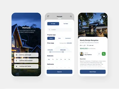 Homaid Concept App app clean design interface mobile modern property ui ux
