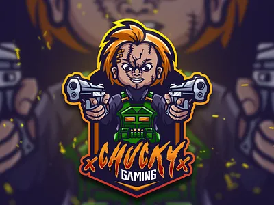 CHUCKY GAMING chucky esportlogo gaming logo gun illustration illustrator logo logo design mascot logo stream twitch logo vector