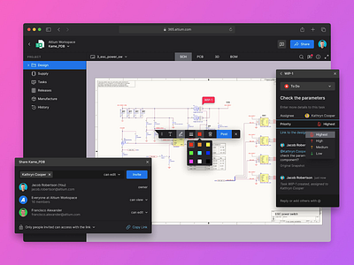 Comments in Altium 365 collaboration comments dark ui figma interface pcb product design tasks teamwork web