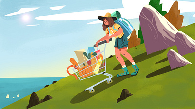 grocery animation cartoon character drawing girl grocery illustration mountain photoshop sanam jokar